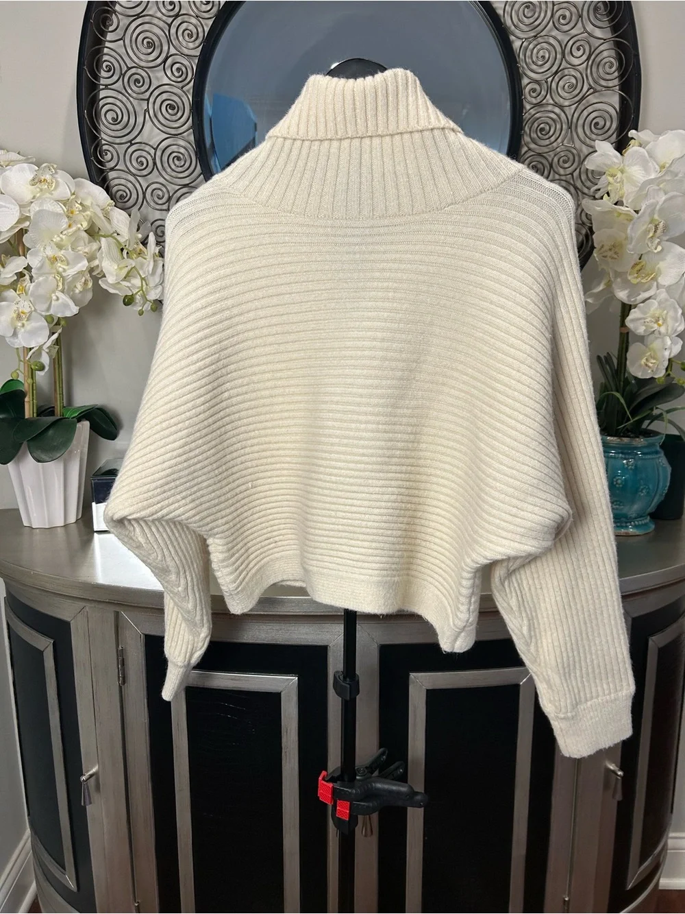 fab'rik Cream Ribbed Turtleneck Sweater